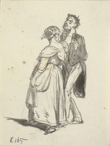 Een meisje trekt een man aan zijn oor door Wilhelm Marstrand