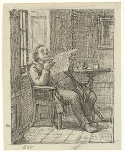 Een dikke krantlezende heer met zijn koffie door Wilhelm Marstrand