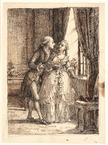 Een jong echtpaar. Kroonprins Frederik (Frederik V) eet kersen met kroonprinses Louise op Charlottenborg door Wilhelm Marstrand