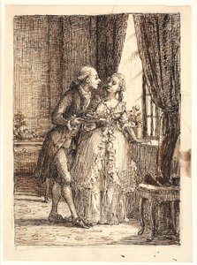 Een jong echtpaar. Kroonprins Frederik (Frederik V) eet kersen met kroonprinses Louise op Charlottenborg