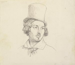Hoofd van een man met hoge hoed door Wilhelm Marstrand
