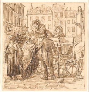 Dames stappen in een koets op Hanserplein door Wilhelm Marstrand