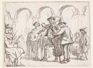 De muzikant op het Marcusplein, Venetië door Wilhelm Marstrand