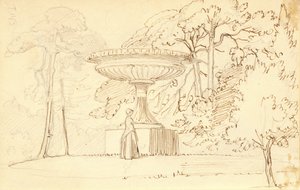 Zuidelijke tuin met een dame bij een kolossale schaal door Wilhelm Marstrand