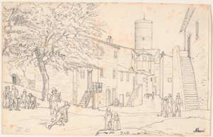 Het Plein in Nemi door Wilhelm Marstrand