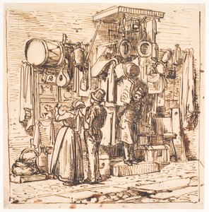 Buiten een rommelwinkel door Wilhelm Marstrand
