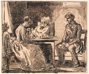 Schets voor "Beeld van het dagelijks leven" (Het Bezoek van de Vrijer) door Wilhelm Marstrand