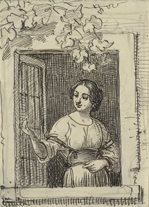 Jong meisje in een raam door Wilhelm Marstrand