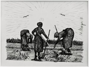 Drie vrouwen in het veld door Wilhelm Morgner