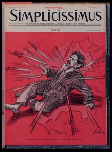 Karikatuur van Leon Trotski (1879-1940) onder aanval, uit 