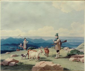 Jager met herderin en kind op de Hirschberg door Wilhelm von Kobell
