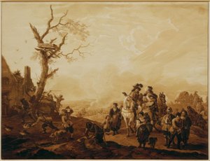 Plundering van een dorp door soldaten