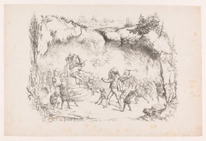 Gabriël Grub in de afgrond door kabouters gestraft door Wilhelmus Petrus van Geldorp