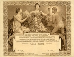 Louisiana Purchase Exposition blanco Gouden Medaille certificaat, 1904