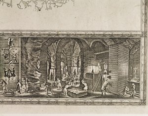 De zoutmijnen van Wieliczka bij Krakau produceerden ruwweg een derde van het inkomen van de Poolse koningen ... (gravure) door Willem (c.1597-1660) Hondius