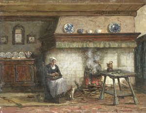 Interieur van een huisje in Scheveningen door Willem Adriaan Alexander Liernur