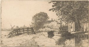 Huis aan het water in de Binckhorst in Den Haag door Willem Adrianus Grondhout (signed by artist)