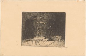 Stilleven met gemberpot, wijnglas en kom door Willem Adrianus Grondhout (signed by artist)