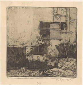 Waterpomp bij een huis in Voorburg door Willem Adrianus Grondhout (signed by artist)