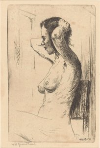 Zittende, naakte vrouw door Willem Adrianus Grondhout (signed by artist)