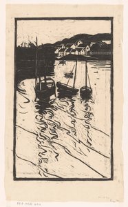 Afgemeerde schepen in de haven van Concarneau door Willem Adrianus Grondhout