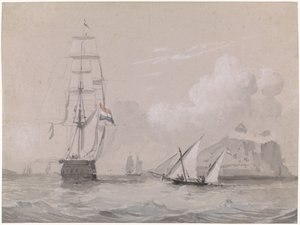 Hollands zeilschip voor de kust van Gibraltar door Willem Anthonie van Deventer