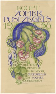 Ontwerp voor een affiche voor de verkoop van zomerpostzegels voor het jaar 1938 door Willem Arondéus (signed by artist)