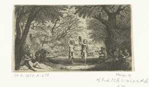 Feestende saters en bosnimfen door Willem Basse