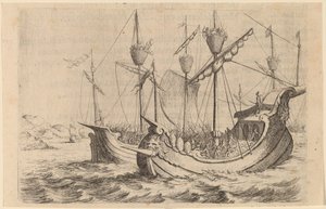 Hannibals vloot vecht tegen de Rhodiërs door Willem Basse
