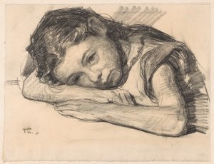 Liesbeth of Dora Arntzenius als kind, op een arm geleund