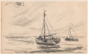 Twee vissersboten op zee door Willem Bastiaan Tholen