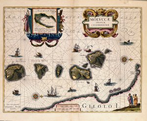 Kaart van de Molukken ten oosten van Indonesië (gravure)