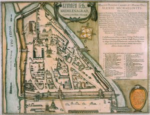 Kaart van het Kremlin van Moskou Castellum Urbis Moskvae, Rusland, 1597