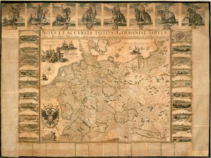Nieuwe en nauwkeurige illustratie van Duitsland in zijn geheel door Willem Janszoon Blaeu, koperplaat, gedrukt in Amsterdam