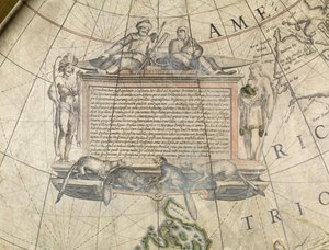 Terrestrische vloerglobe, detail van Cartouche, ca. 1650