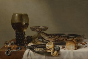 Stilleven met een roemer en horloge door Willem Claesz. Heda