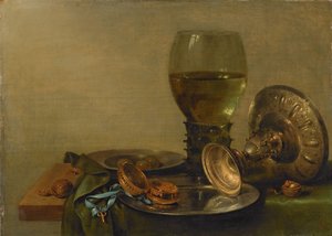 Stilleven met een zilveren tazza door Willem Claesz. Heda