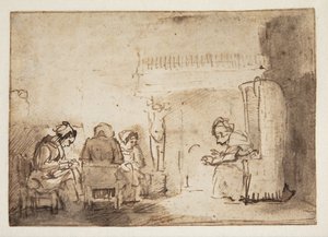De vrouwen bij de open haard in Rembrandts huis