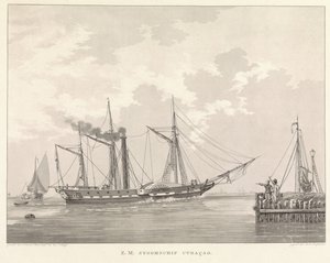 Raderstoomboot bij een kade door Willem Hendrik Hoogkamer