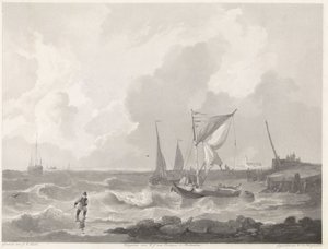 Vissersboten bij een havenhoofd