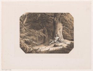 Half ontklede man in het bos door Willem Jacob Hofdijk