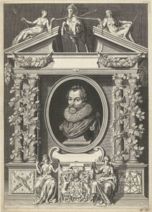 Portret van Gerard Thibault in architecturale omlijsting door Willem Jacobsz Delff