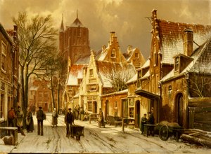 Een Winter Straatscène door Willem Koekkoek