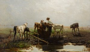 Kalfjes bij een trog door Willem Maris