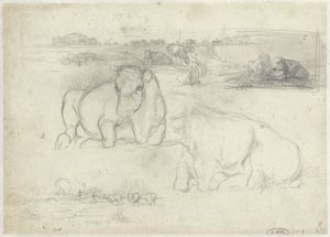 Schetsen van koeien door Willem Maris