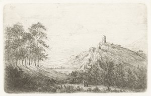 Berglandschap met kasteel op bergtop
