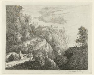 Berglandschap met rustende figuren aan kant van weg door Willem Matthias Jan van Dielen