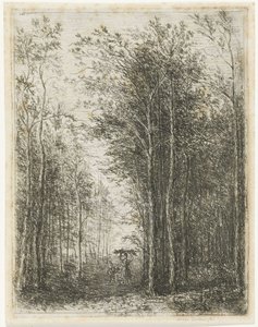 Boslandschap met houtsprokkelaars door Willem Matthias Jan van Dielen