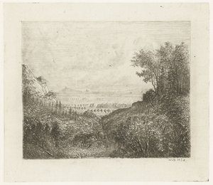 Heuvellandschap met weg naar dal door Willem Matthias Jan van Dielen