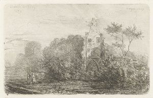 Landschap met ruïne en twee figuren door Willem Matthias Jan van Dielen
